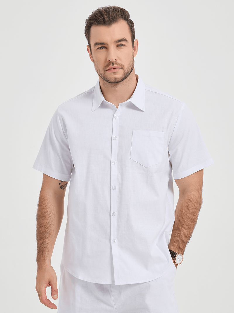 Casual Solid Button Short Sleeve Shirt