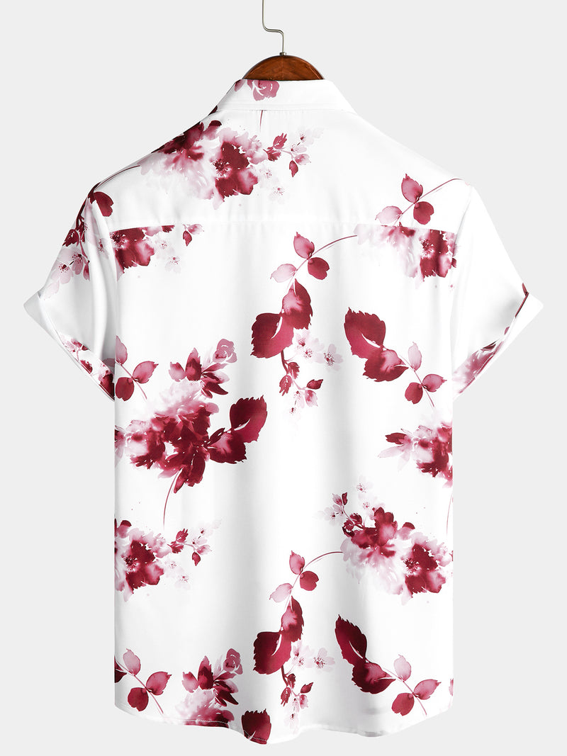 Floral Art Button Up Short Sleeves Shirt