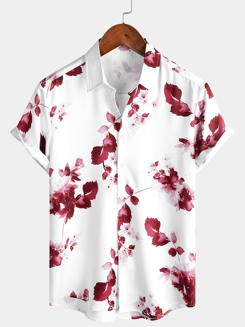 Floral Art Button Up Short Sleeves Shirt