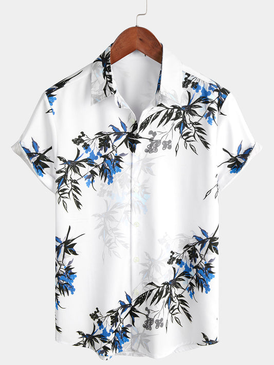 Floral Print Summer Short Sleeve Button Up Shirt