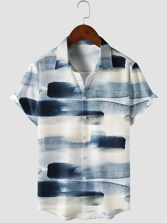 Abstract Watercolor Striped Short Sleeve Vintage Shirt