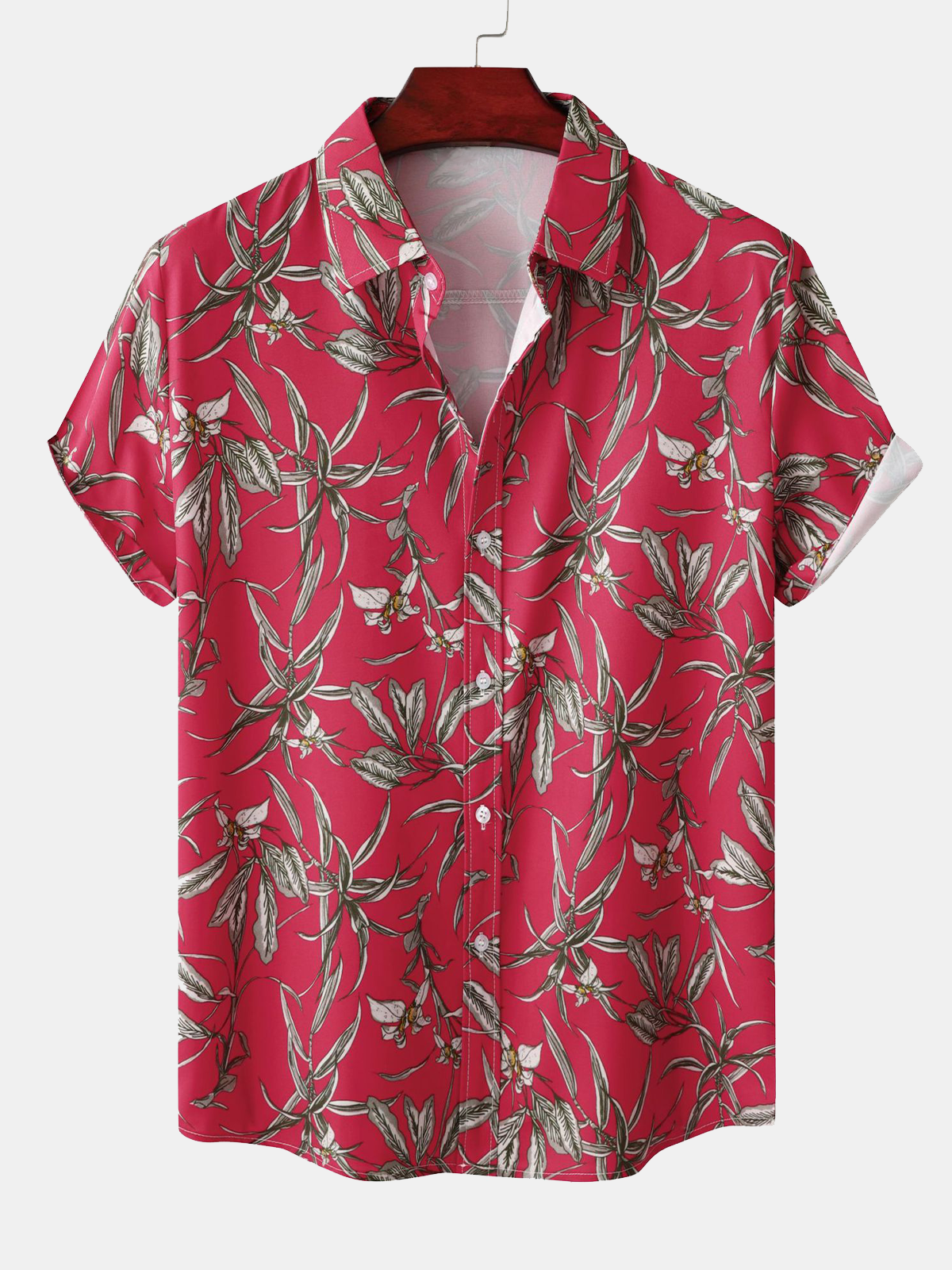 Tropical Plant Print Summer Short Sleeve Shirt