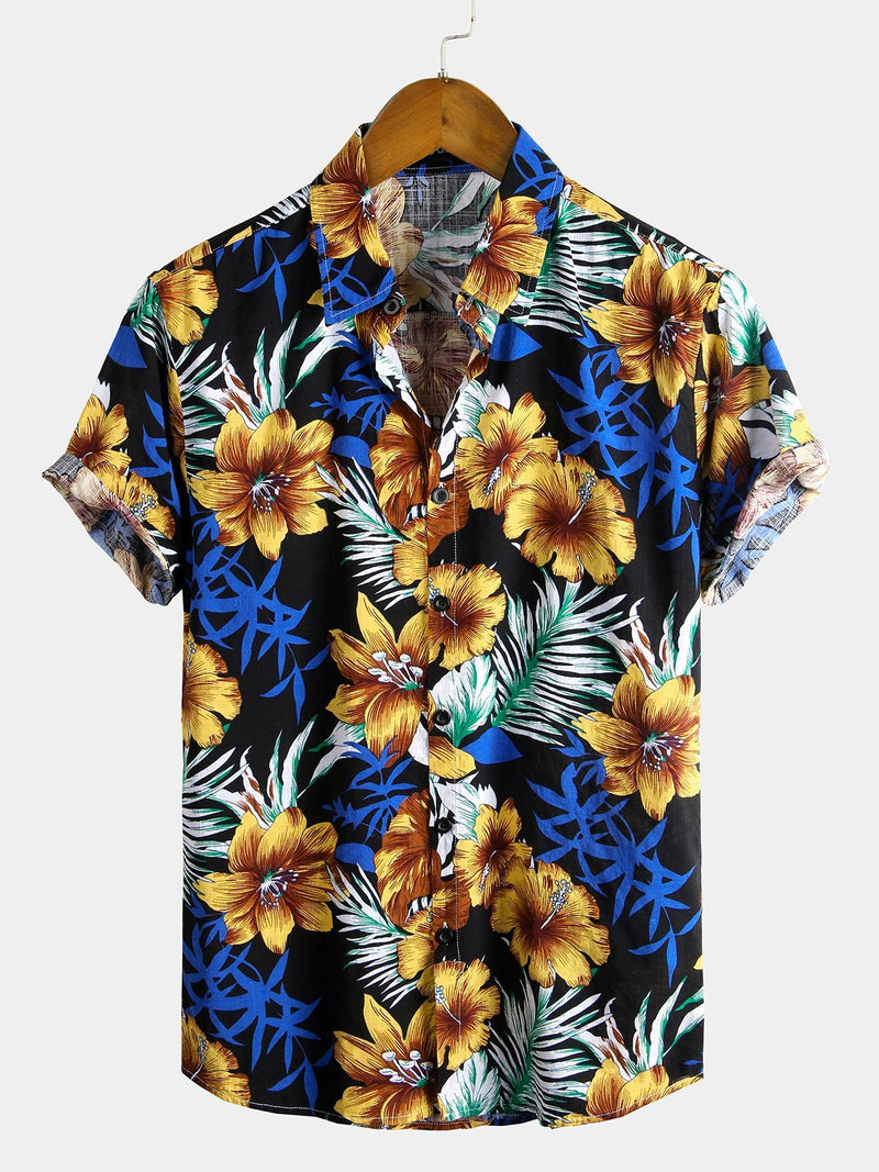 Flower Tropical Hawaii Cotton Short Sleeve Shirt