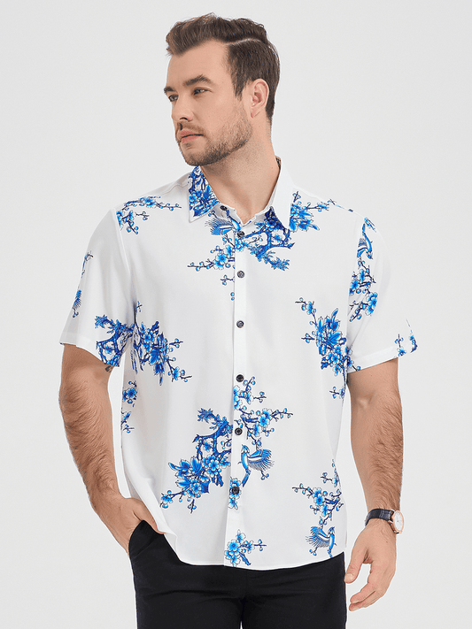 Floral Print Button Up Casual Short Sleeve Shirt