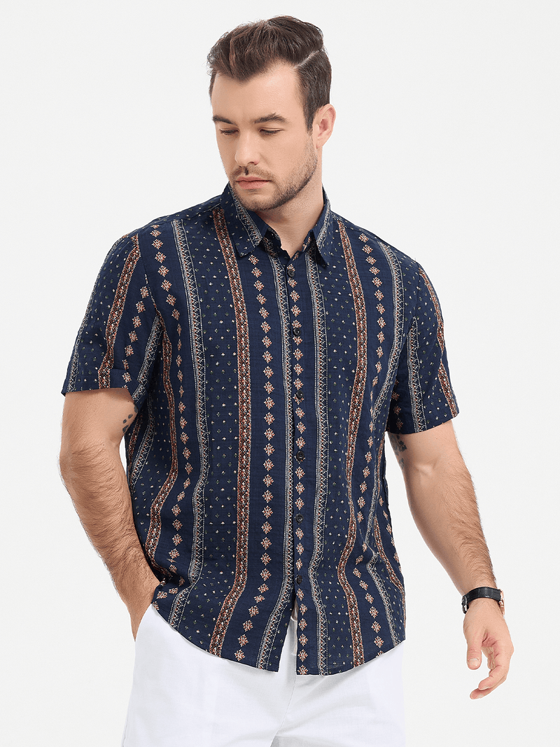 Retro Printed Casual Short Sleeve Shirt