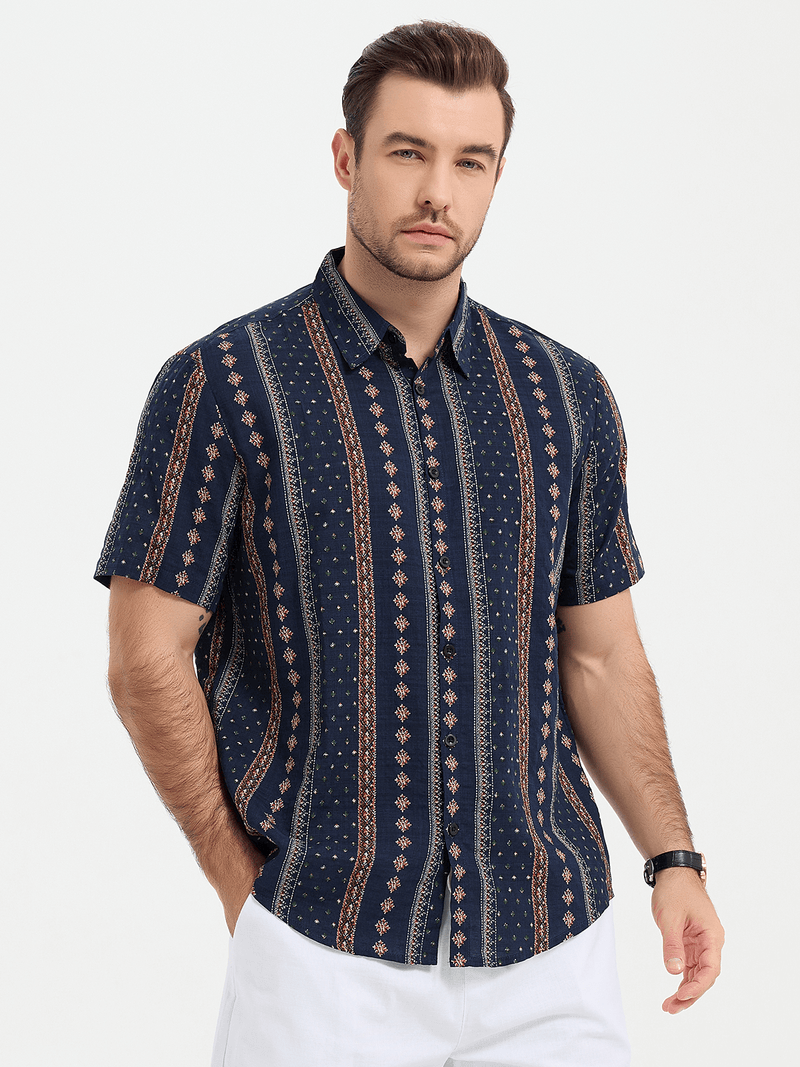 Retro Printed Casual Short Sleeve Shirt