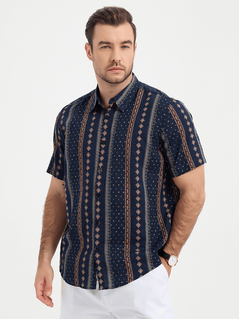 Retro Printed Casual Short Sleeve Shirt