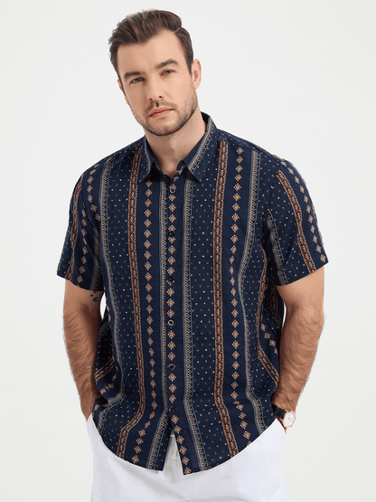 Retro Printed Casual Short Sleeve Shirt