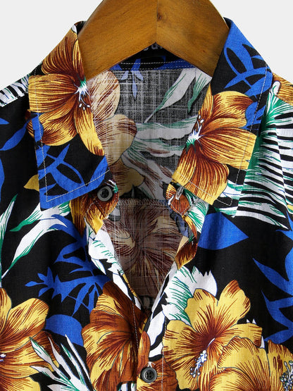 Flower Tropical Hawaii Cotton Short Sleeve Shirt