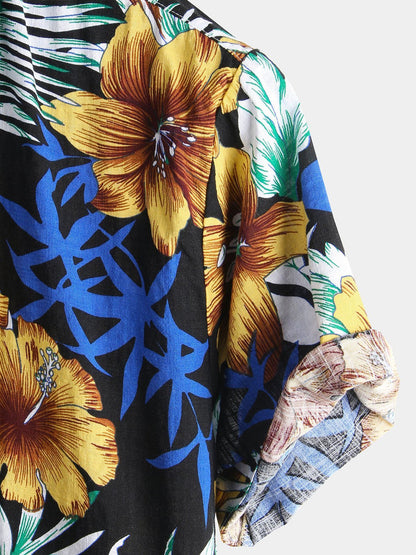 Flower Tropical Hawaii Cotton Short Sleeve Shirt