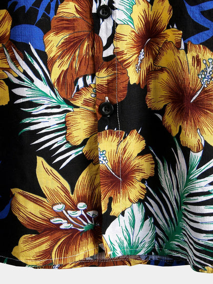 Flower Tropical Hawaii Cotton Short Sleeve Shirt