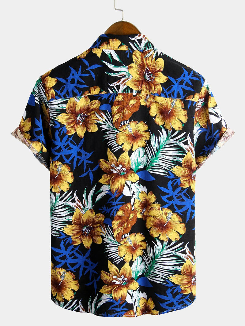 Flower Tropical Hawaii Cotton Short Sleeve Shirt