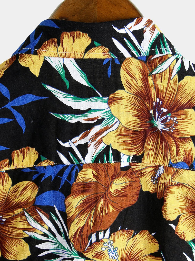 Flower Tropical Hawaii Cotton Short Sleeve Shirt