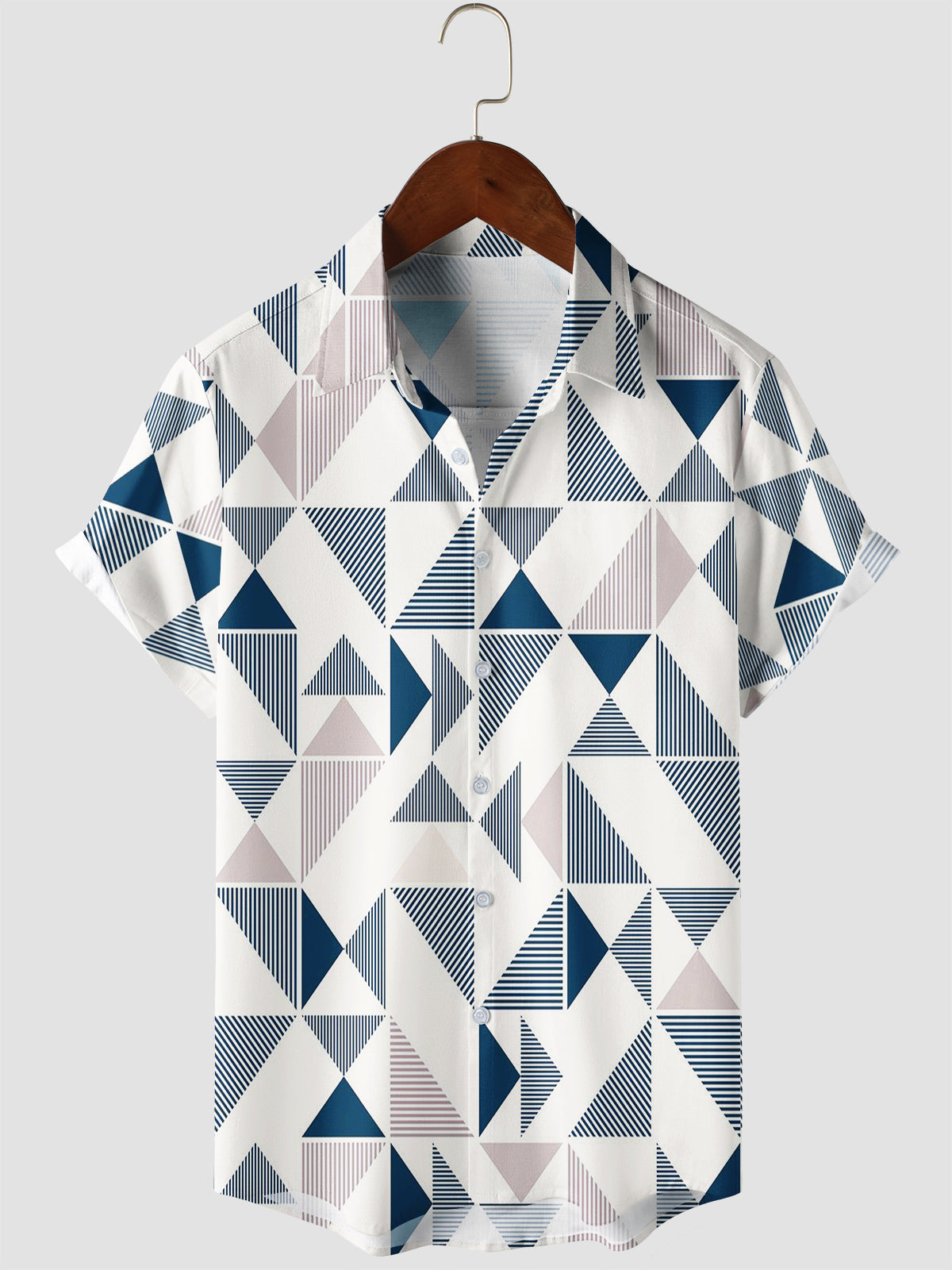 Geometric Print Short Sleeve Summer Button Up Shirt