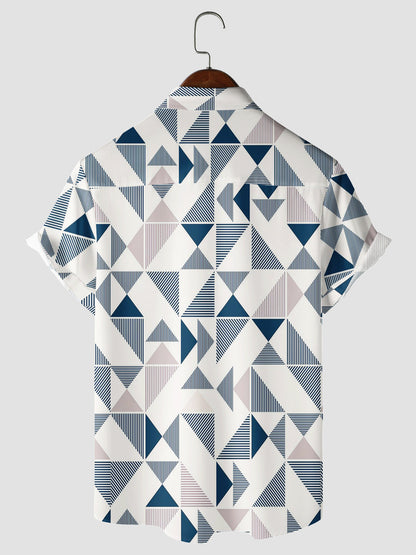 Geometric Print Short Sleeve Summer Button Up Shirt