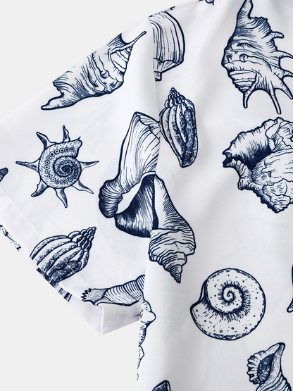 Seashell Print Casual Short Sleeve Shirt