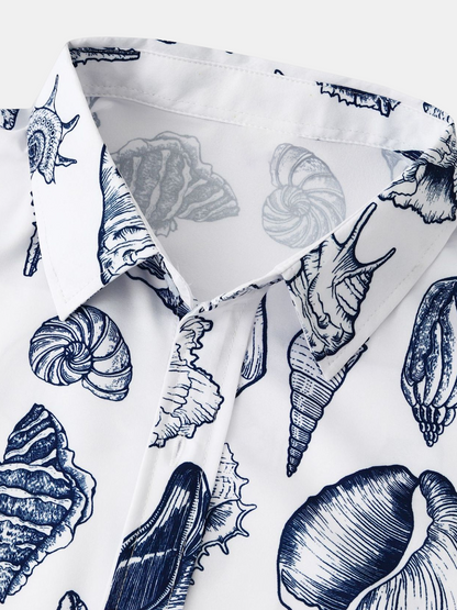 Seashell Print Casual Short Sleeve Shirt