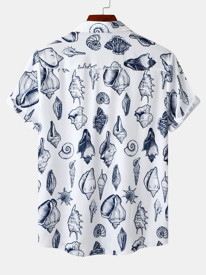 Seashell Print Casual Short Sleeve Shirt