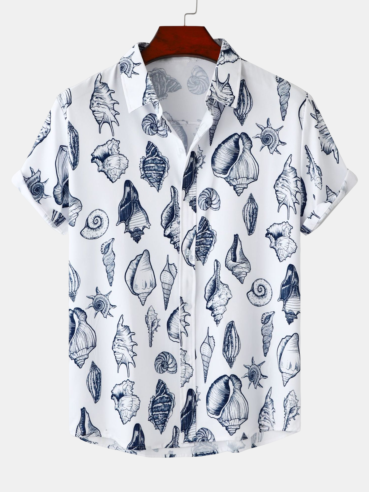 Seashell Print Casual Short Sleeve Shirt