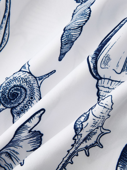 Seashell Print Casual Short Sleeve Shirt