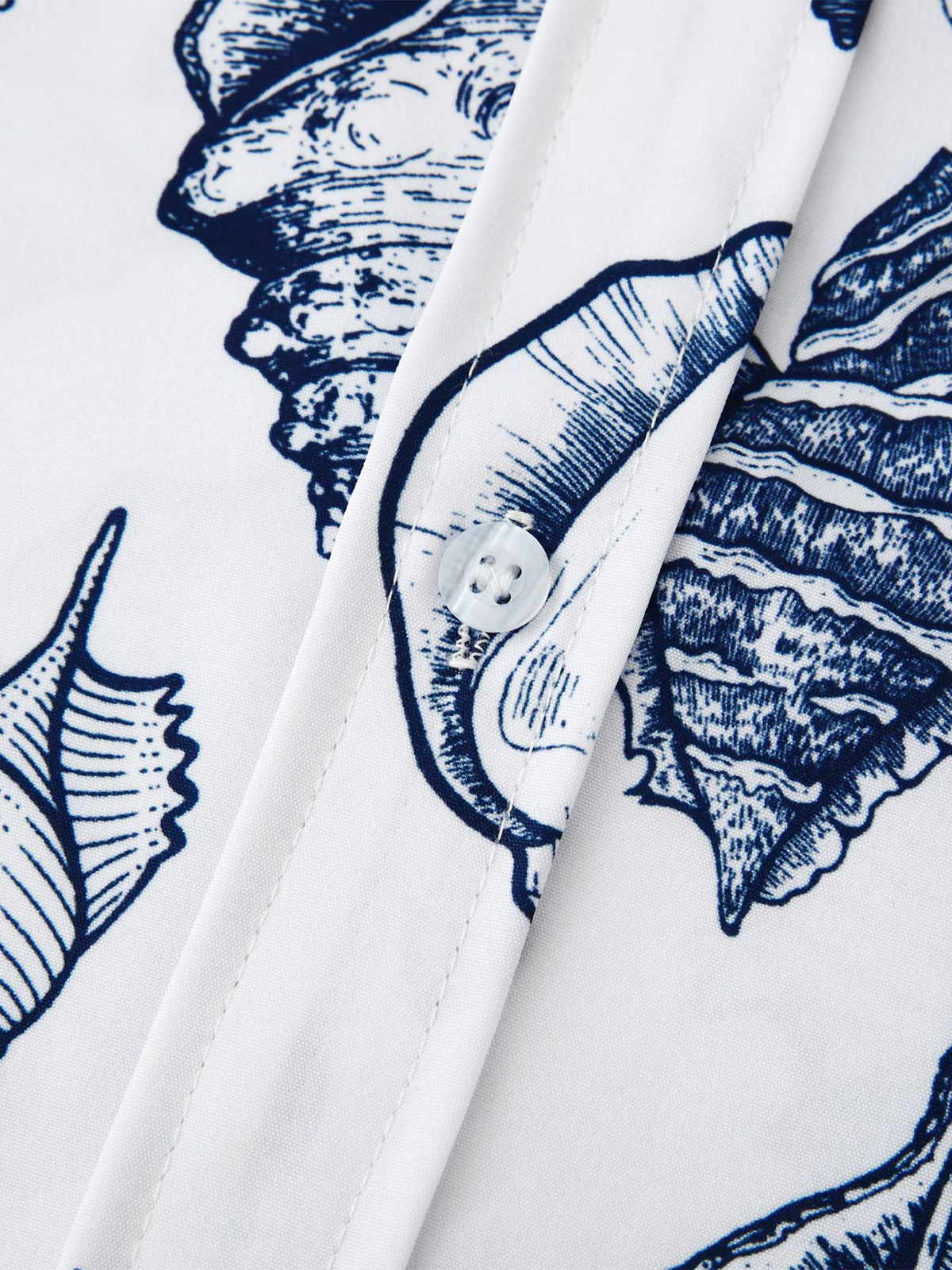 Seashell Print Casual Short Sleeve Shirt