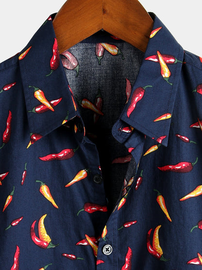 Pepper Print Cotton Tropical Hawaiian Shirt