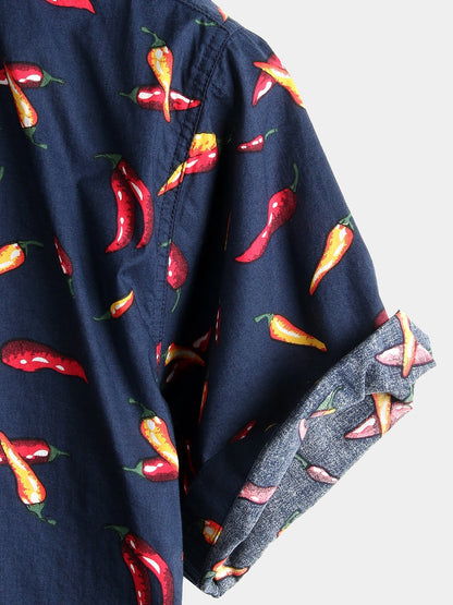 Pepper Print Cotton Tropical Hawaiian Shirt