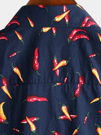 Pepper Print Cotton Tropical Hawaiian Shirt