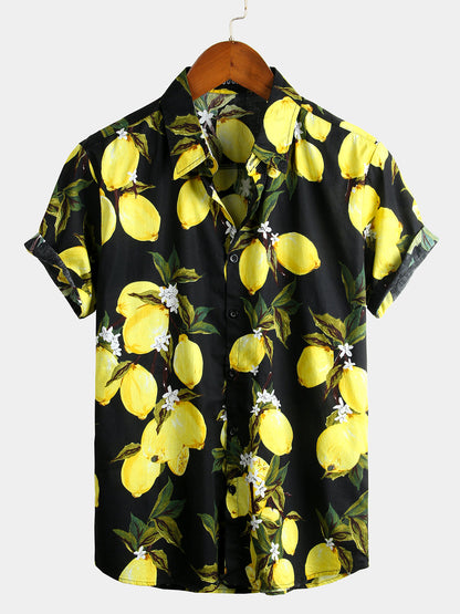 Tropical Yellow Lemon Print Shirt