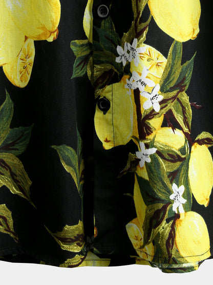 Tropical Yellow Lemon Print Shirt