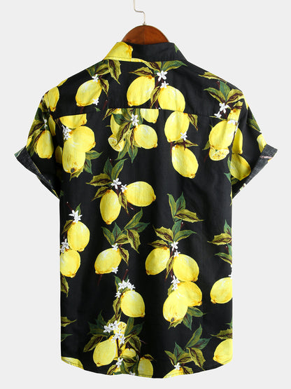 Tropical Yellow Lemon Print Shirt