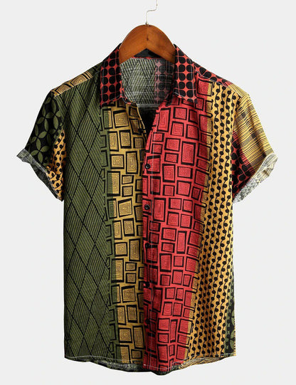 Retro Short Sleeve Printed Cotton Shirt