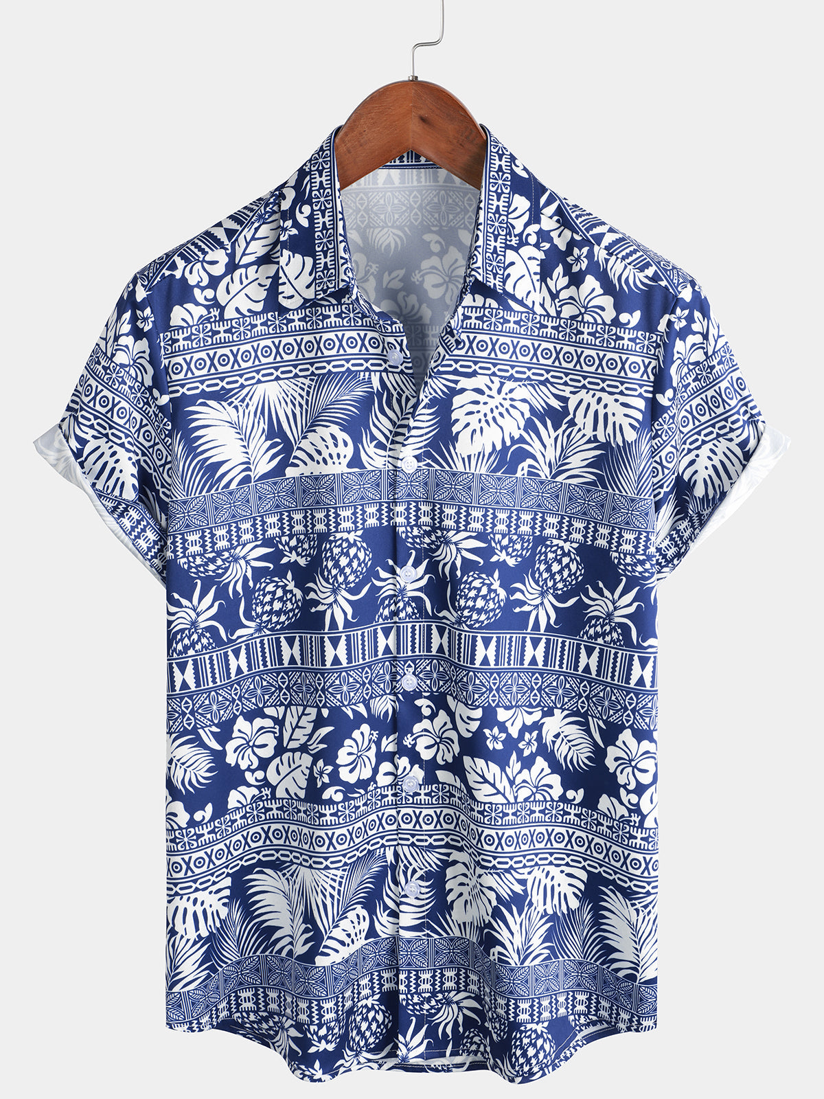 Tropical Pineapple Print Vintage Short Sleeve Shirt