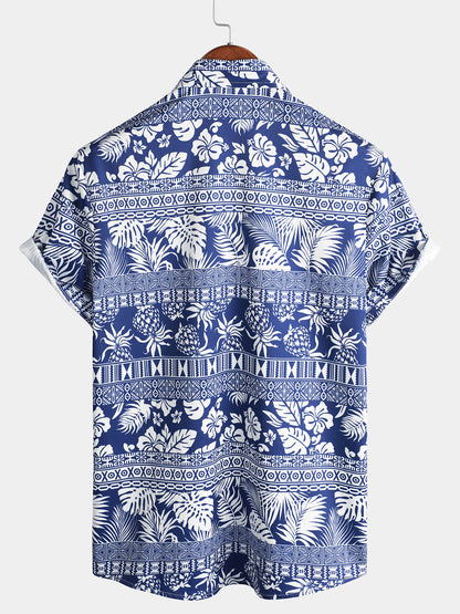 Tropical Pineapple Print Vintage Short Sleeve Shirt