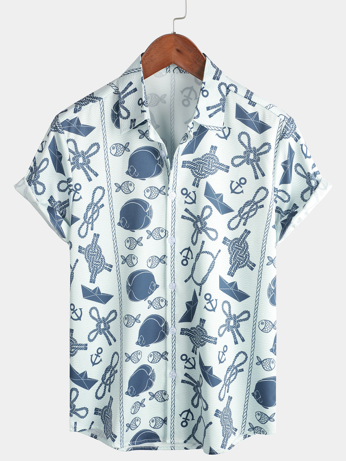 Fish Print Beach Short Sleeve Hawaiian Shirt