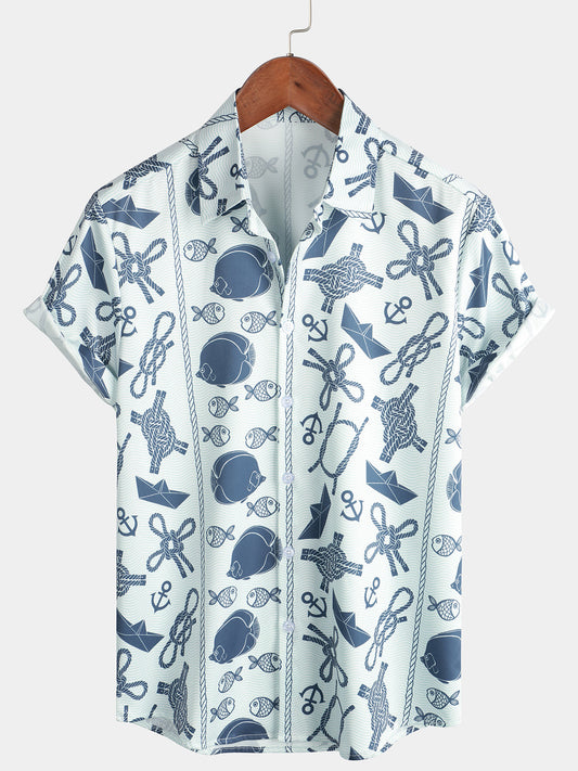 Fish Print Beach Short Sleeve Hawaiian Shirt