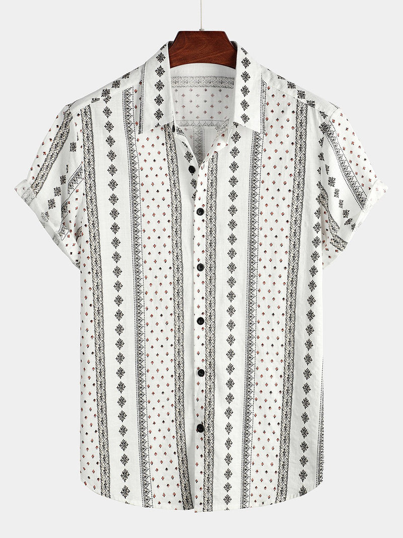 Retro Style Button Up Short Sleeve Shirt