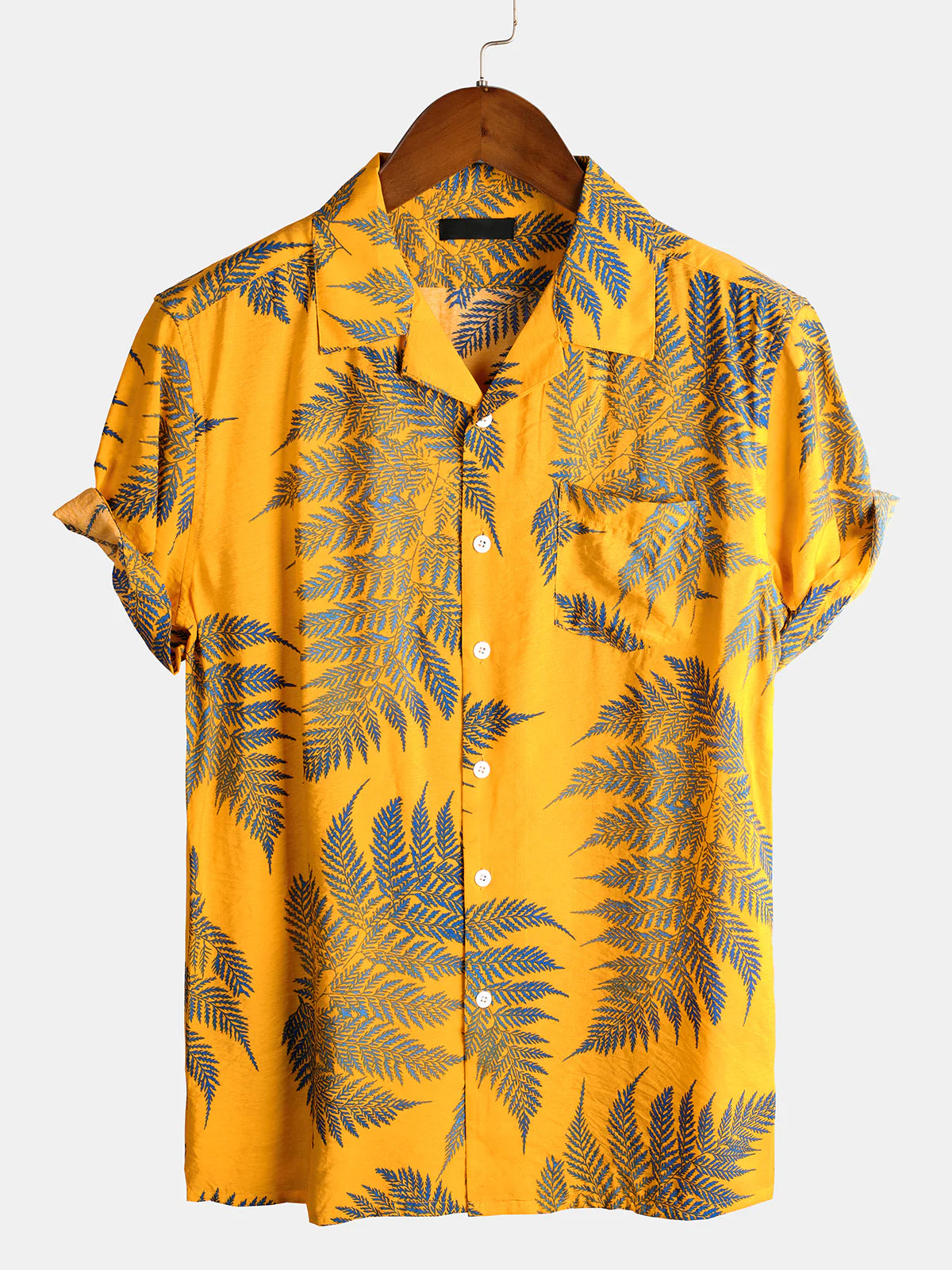 Leaves Print Pocket Short Sleeve Shirt