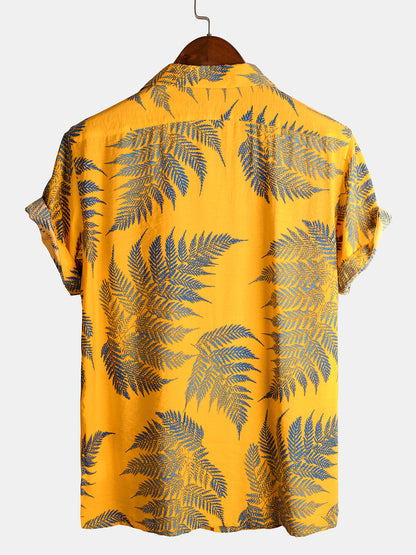 Leaves Print Pocket Short Sleeve Shirt