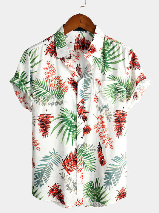 Tropical Leaf Print Pattern Pocket Casual Shirt