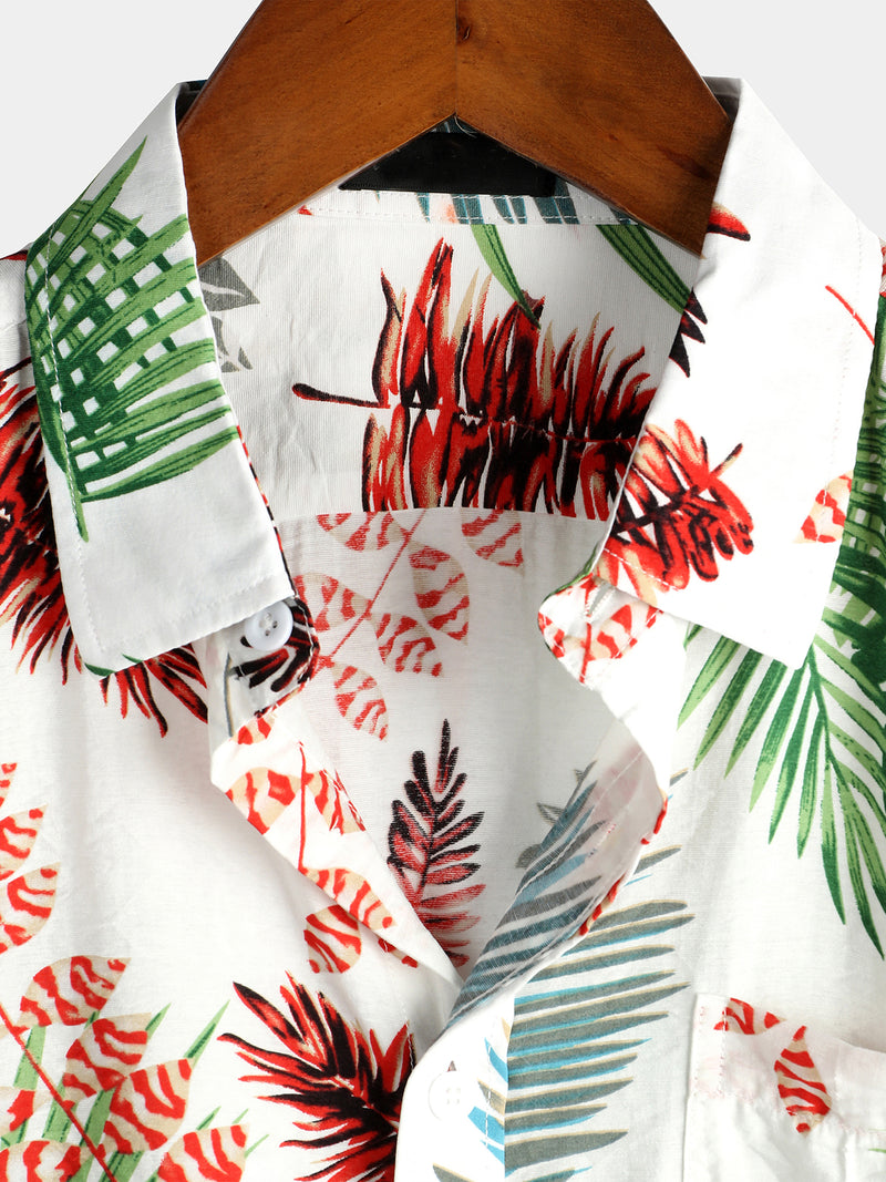 Tropical Leaf Print Pattern Pocket Casual Shirt