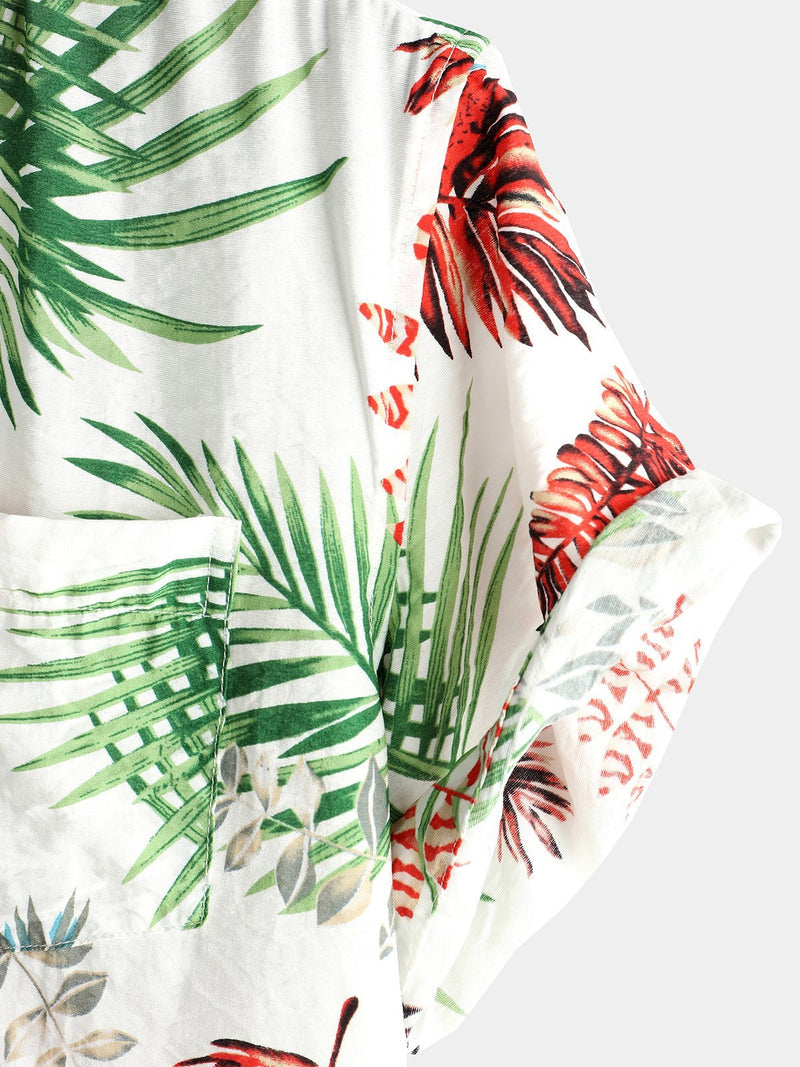 Tropical Leaf Print Pattern Pocket Casual Shirt