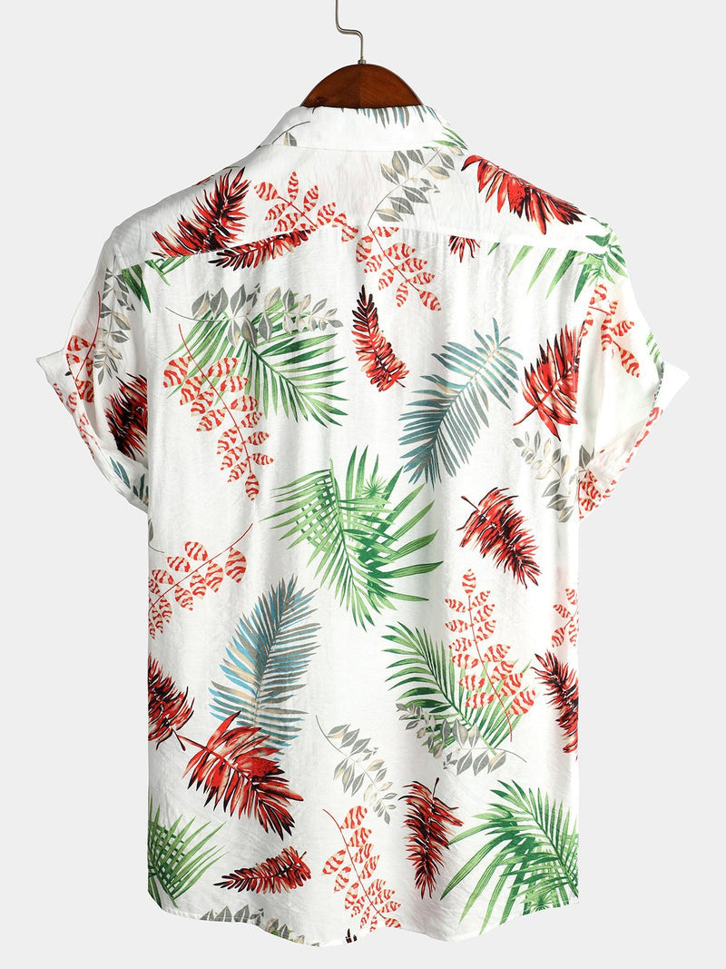 Tropical Leaf Print Pattern Pocket Casual Shirt