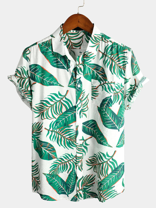 Leaf Print Pocket Holiday Shirt