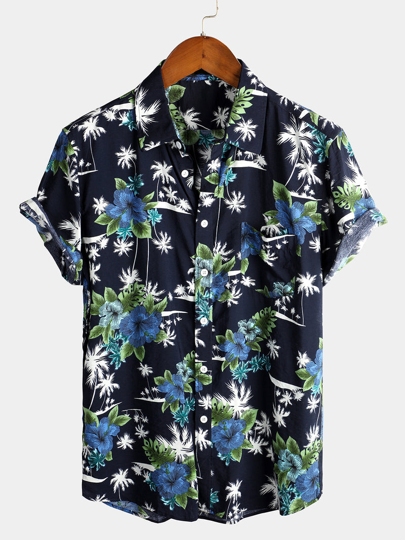 Holiday Floral Print Tropical Short Sleeve Shirt