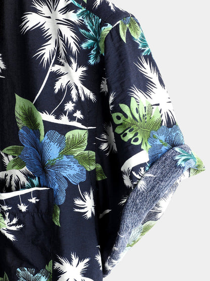 Holiday Floral Print Tropical Short Sleeve Shirt