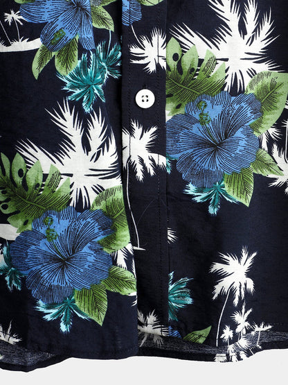 Holiday Floral Print Tropical Short Sleeve Shirt