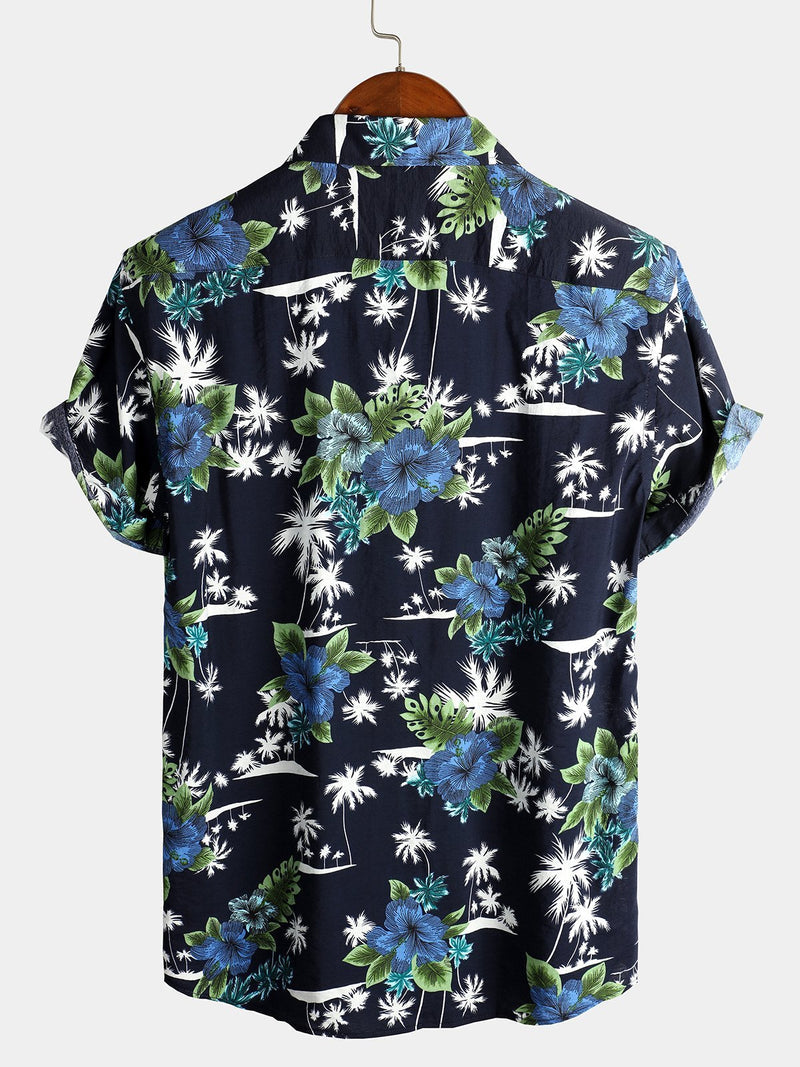 Holiday Floral Print Tropical Short Sleeve Shirt