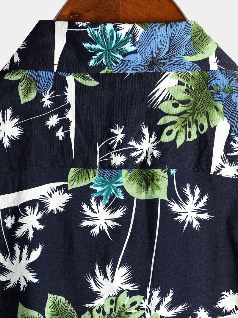 Holiday Floral Print Tropical Short Sleeve Shirt