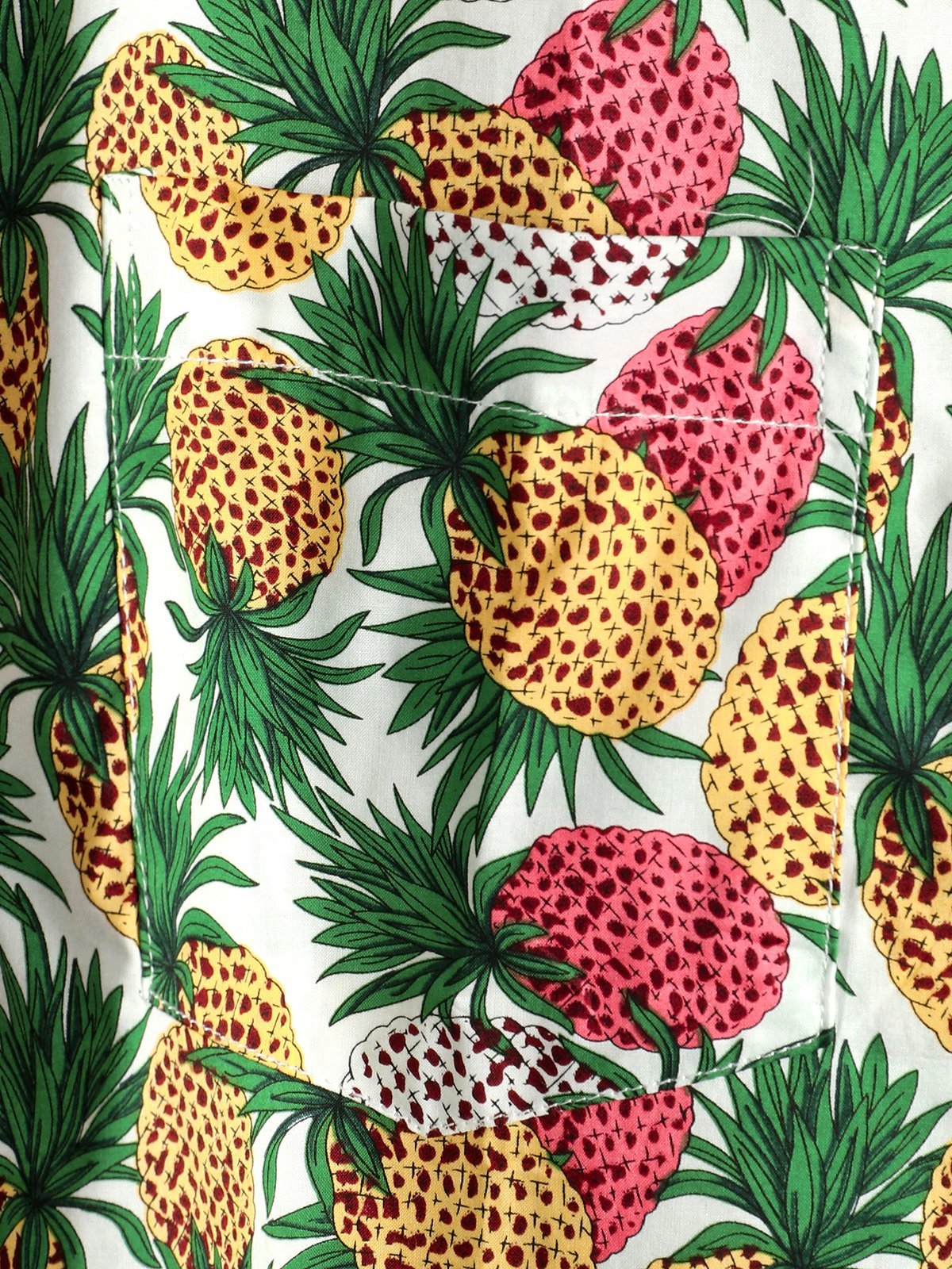 Holiday Pineapple Print Pocket Cotton Short Sleeve Shirt